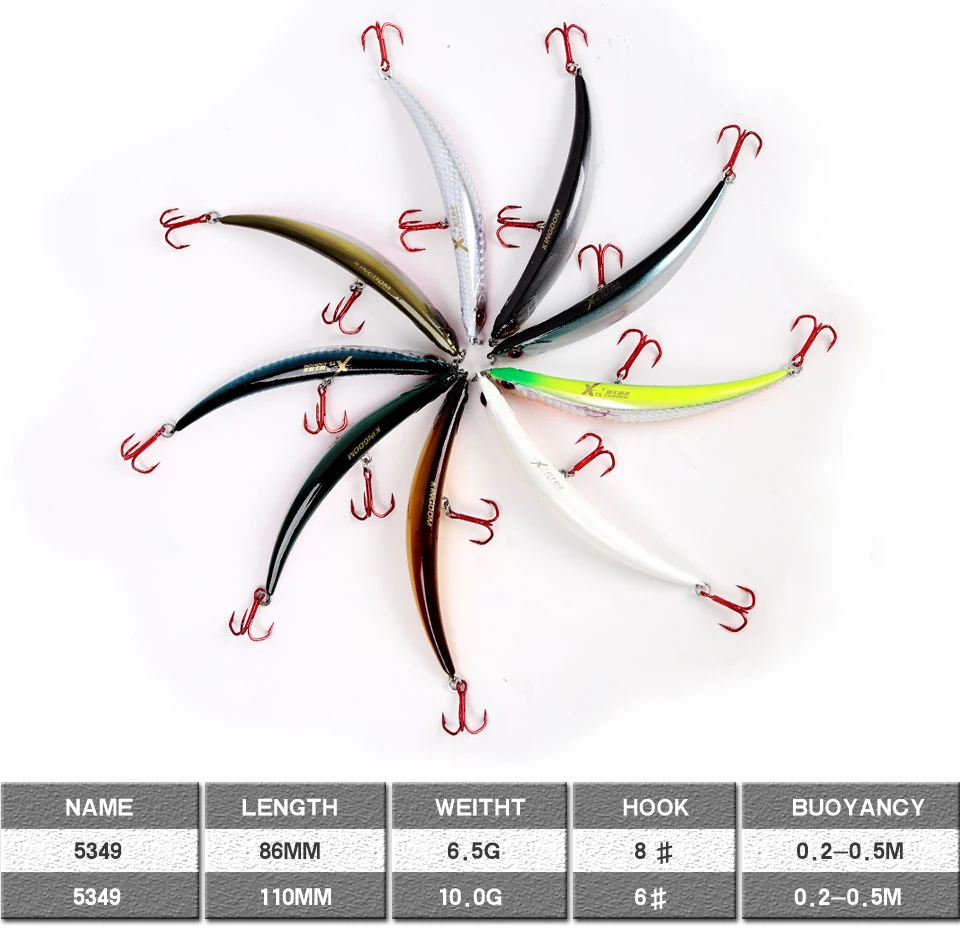 Kingdom Floating Pencil fishing lures 110mm10g 86mm6.5g Hard Baits Bending shape RED VMC Hook lure for Sea bass model 5349 (1)