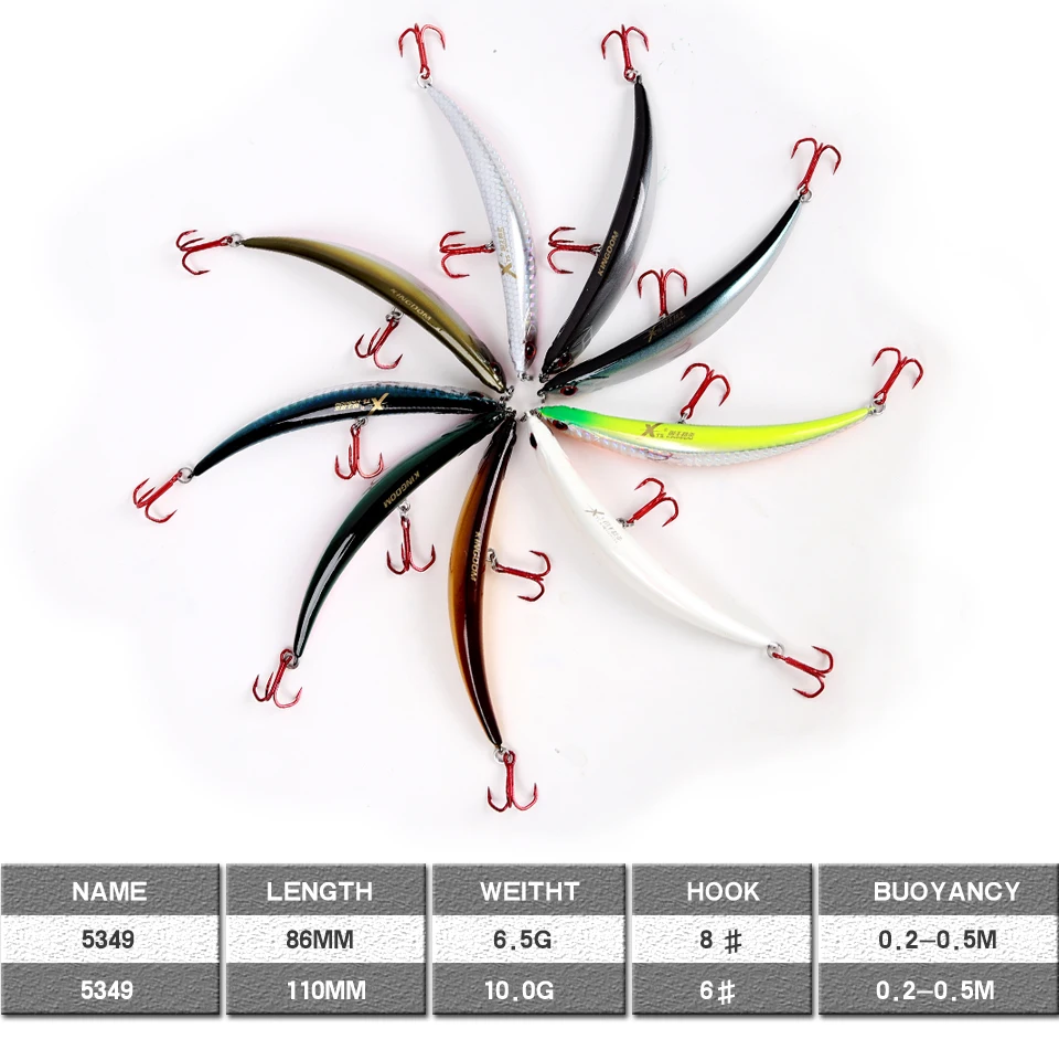 Kingdom плавающие приманки-карандаши для рыбалки, 110 мм/10 г, 86 мм/6,5 г, жесткие приманки, форма изгиба, красные крючки, приманка для морского окуня, Bait5349