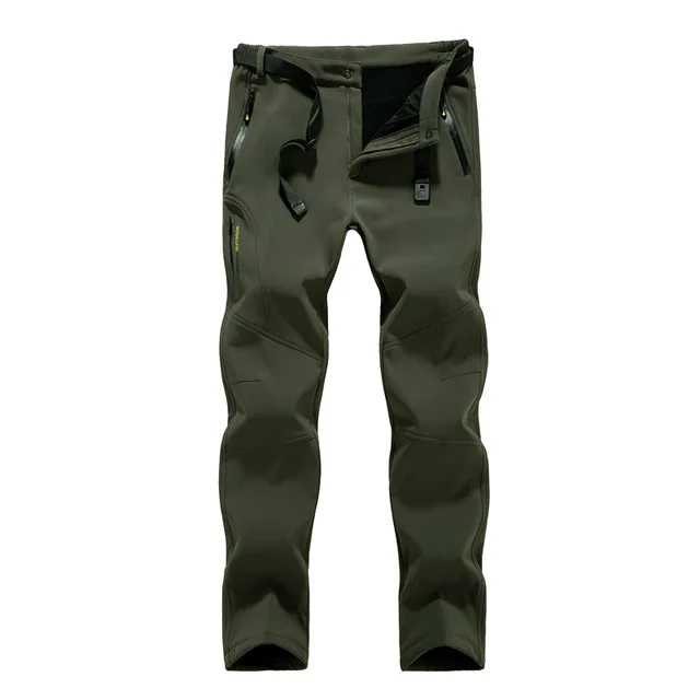Зимние мужские лыжные брюки размера плюс, водонепроницаемые зимние штаны из плотного флиса, походные брюки для сноуборда - Цвет: Army