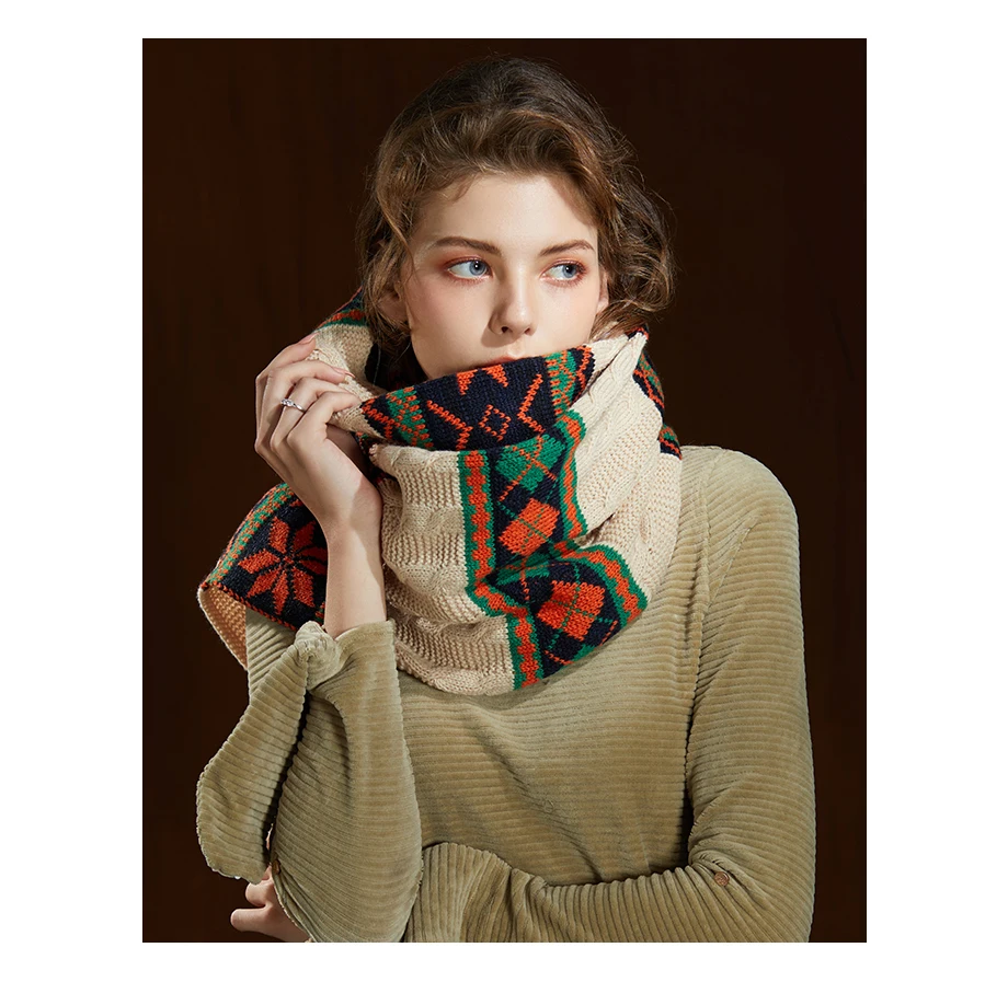 Winter Women Scarf 2019 New Bohemian Style Wool Knit Thick Scarves Female Flower Shawls Warmer Women's Scarves Warm Ladies Scarf (13)