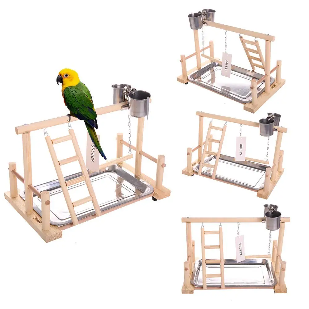 KINTRADE Parrot Climbing Ladder Swing Toy Natural Wood Bird Conure Cage Play Gyms Playground Stand Rope Perch 