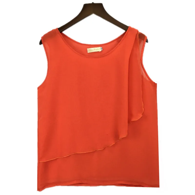 Шифоновый жилет с оборками, модная женская блузка размера плюс S-5XL 6XL, шифоновые топы на бретелях ярких цветов для девочек, женская шифоновая блузка - Цвет: Оранжевый