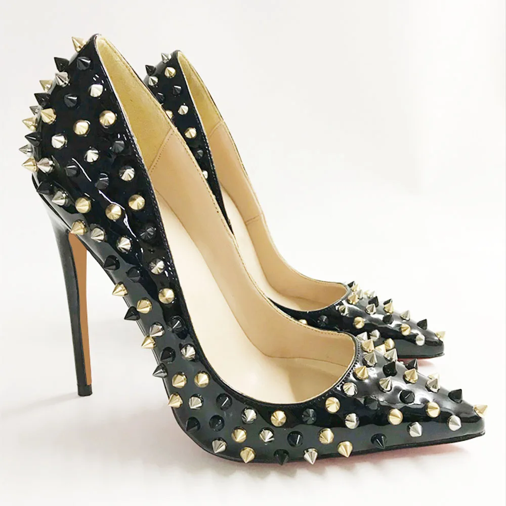 Ke Shang jia brand new fashion pointed high heels 12cm rivet high heels