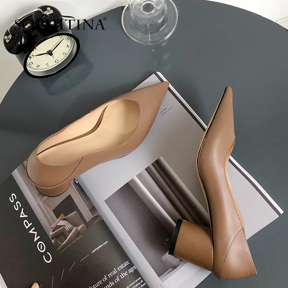 SOPHITINA High-Quality Women's Pumps Genuine Leather Round Heel Shoes Casual Office Ladies Shoes Shallow Comfortable Pumps SO164