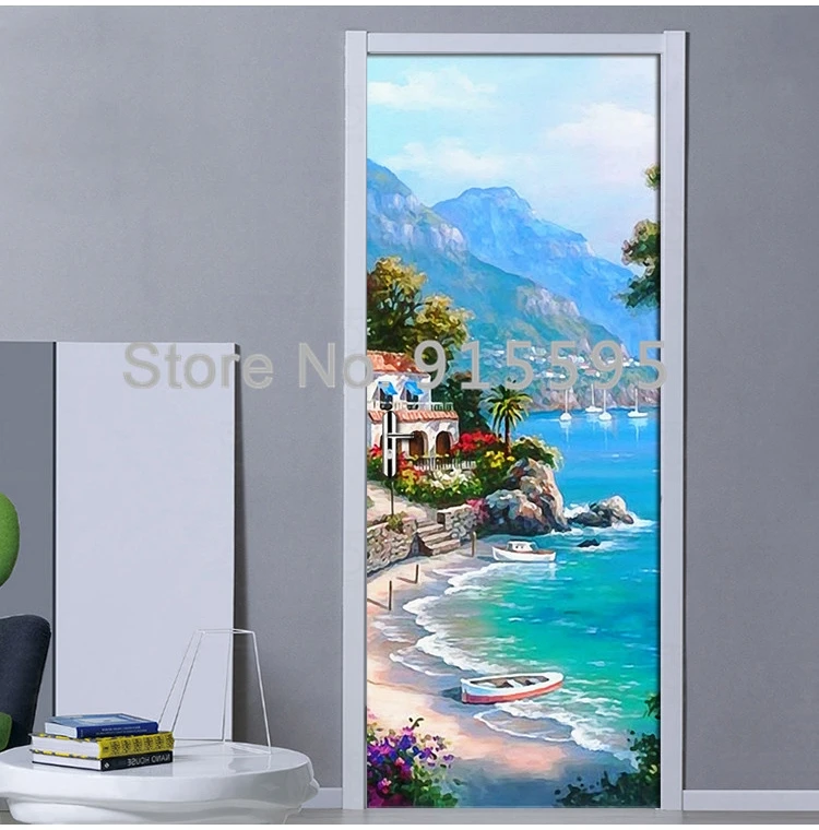 Пользовательские фото обои с видом на море картина маслом ПВХ самоклеющиеся Водонепроницаемый 3D двери росписи стикеры домашний Декор Гостиная Спальня