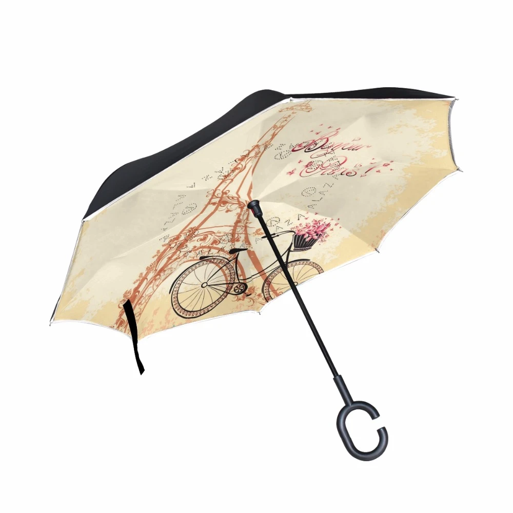 Paraguas invertido de la Torre Eiffel de París mujer, inverso de doble capa, de mango largo, para lluvia y coche|double layer reverse umbrella|reverse umbrellaumbrella for cars - AliExpress