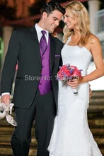 Custom Design Black Notch Lapel Groom Tuxedos Best Man Suits Groomsmen Men Wedding Suits (Jacket+Pants+Vest+Tie)Free Shipping
