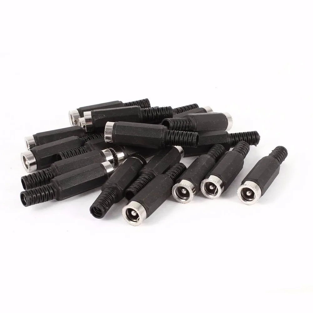 100PCS-Black-Plastic-End-5-5mm-x-2-5mm-DC-Power-Female-plug-jack-Connector-Silver