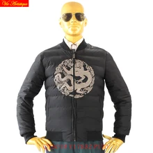 tiger force winter jacket herren parkas hombre down parkas winter jacket coat man warm light black with printed golden dragon 17