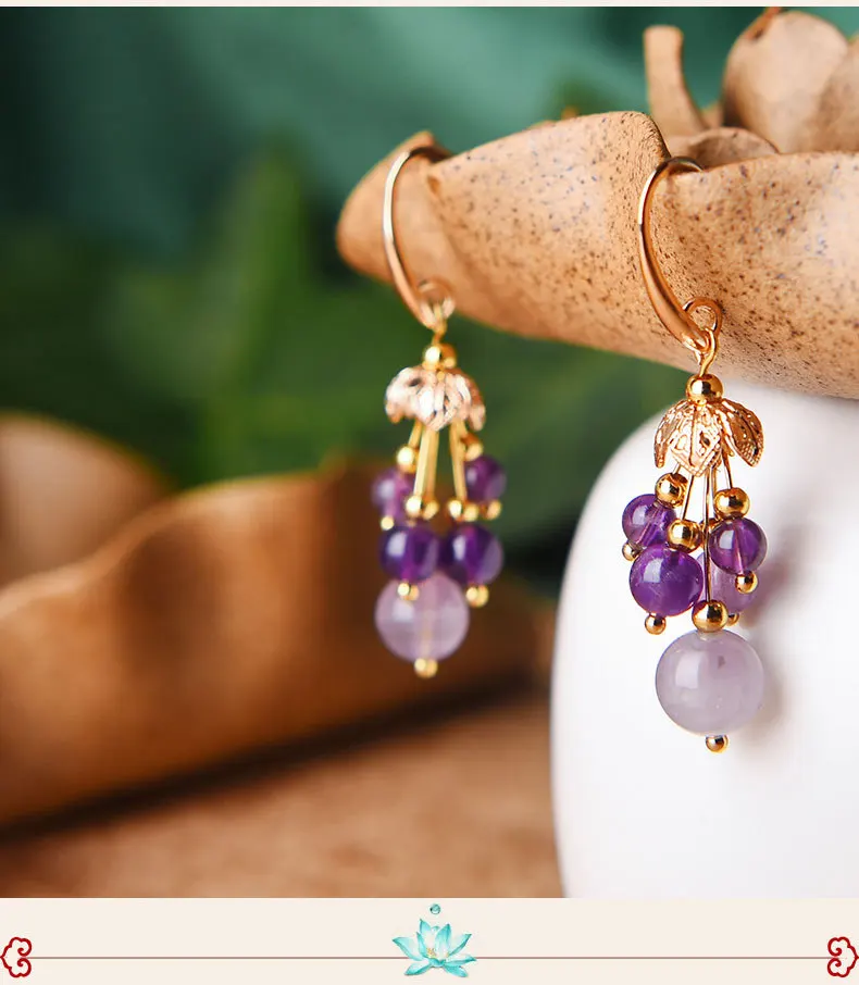 Дизайн ювелирных изделий высокого класса элегантные серьги с фиолетовым кристаллом для женщин Винтажная Капля воды Серьги Свадебная вечеринка Мода