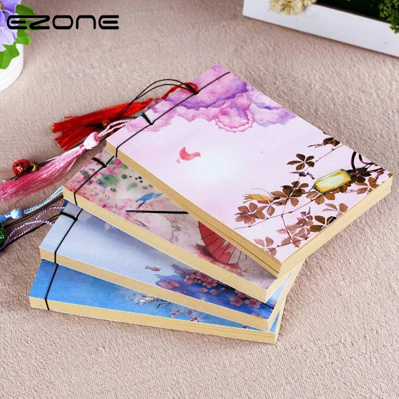 

EZONE A6 Vintage Art Style Notebook With Tassel Blank Kraft Paper Inner Pages 120 Pages Wash Painting Cover School Office Supply