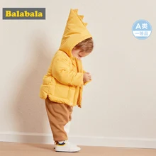 Balabala/легкая пуховая куртка с объемным рисунком динозавра на молнии для новорожденных мальчиков; куртка-пуховик с капюшоном и карманами на атласной подкладке