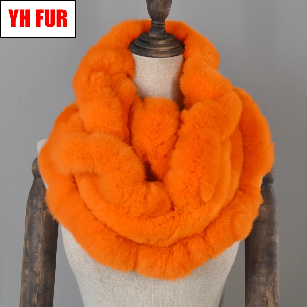 

2019 Brand Knitted Real Natural Rex Rabbit Fur Scarf Winter Lady Real Rex Rabbit Fur Scarves Hot Women Rex Rabbit Fur Ring Shawl