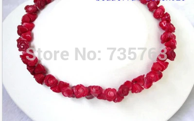 

xiuli 0015431 Charming 17'' 11mm flower handwork carve red coral Necklace