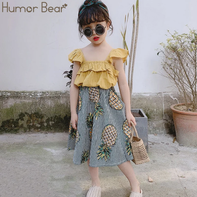 

Humor Bear Girls Clothing Set 2019 Summer New Cute Sleeveless T-shirt+Striped Fruit Shorts Kids Suit Toddler Baby Girl Clothes