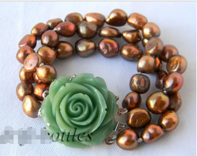 

shipping 3Strands 10mm Coffee Baroque Freshwater Pearl Bracelets