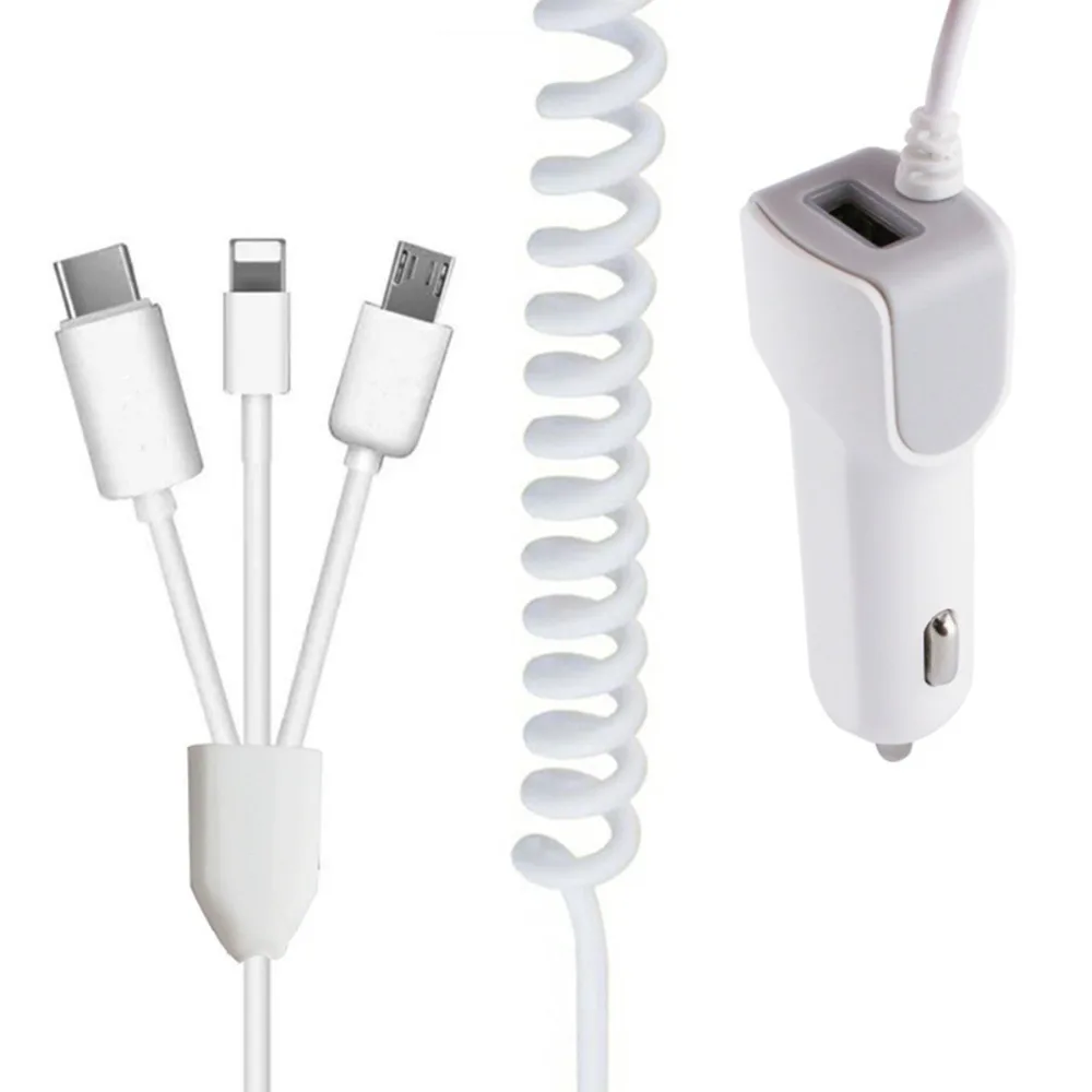 سريع شاحن سيارة مع 3-في-1 الخائن USB كابل شحن ل مايكرو-USB الروبوت الهواتف فون نوع- C
