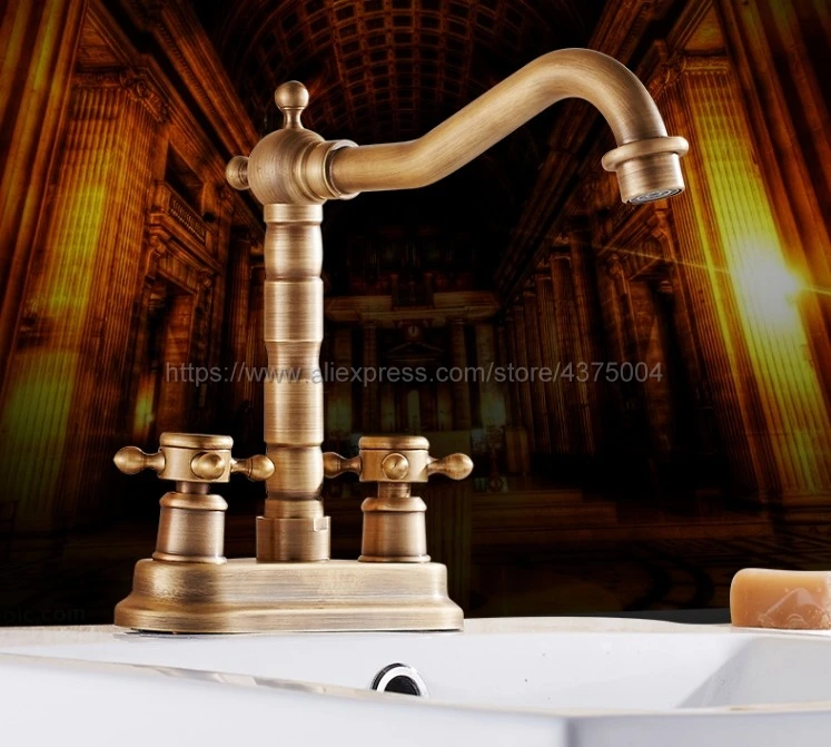 العتيقة النحاس الطابق الخيالة اثنين ثقوب الحمام حوض صنبور حمام الحنفيات الغرور سفينة المصارف خلاط صنبور Nnf426