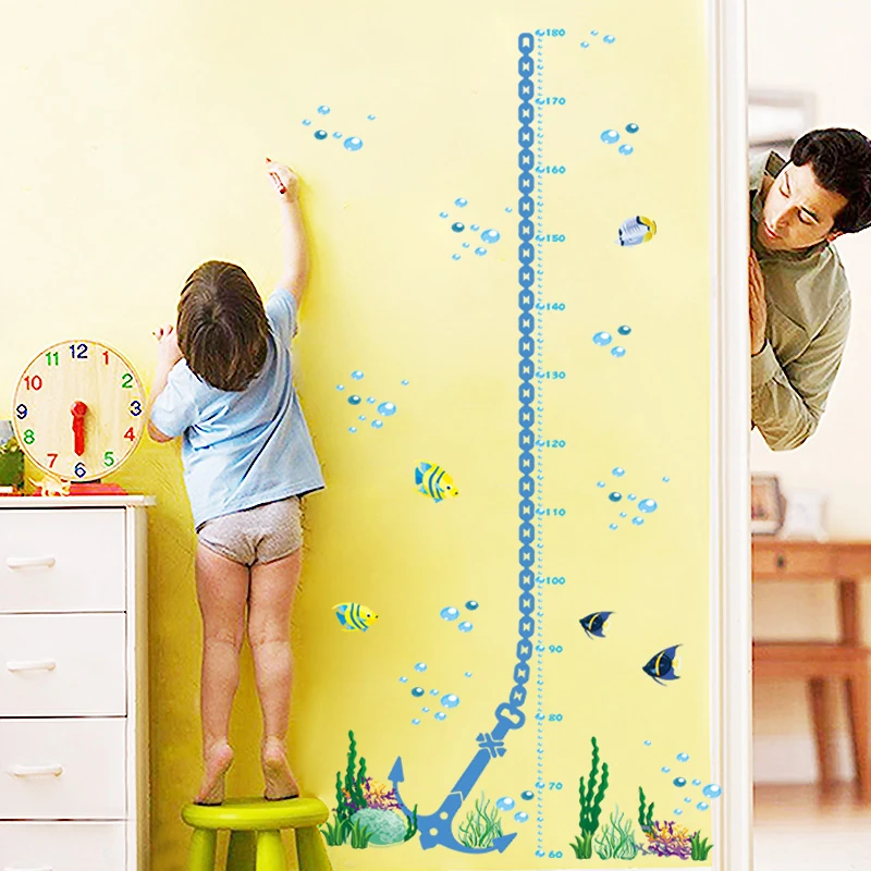 Мультфильм Океан морской корабль наклейки на стену в виде якоря для детских комнат домашний декор Рост Диаграмма Высота измерения диаграмма Наклейки на стены