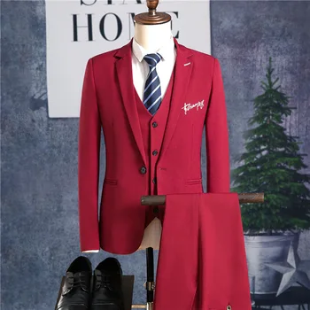 

Men's suit spring and autumn new solid color slim men's suit three-piece suit (jacket + pants + vest) men's business formal suit