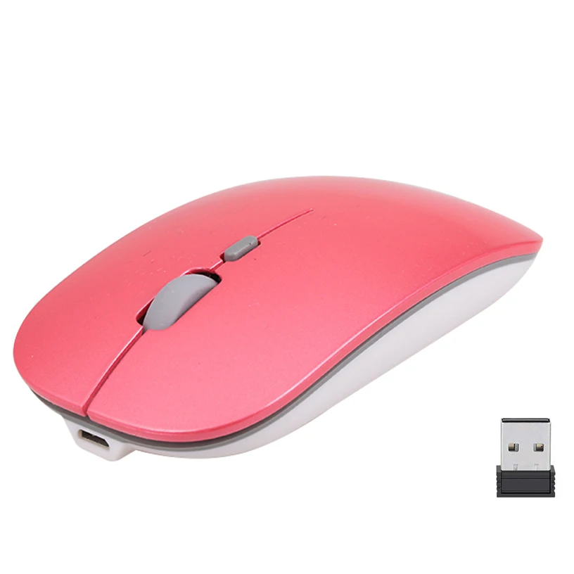 Rovtop, компьютерная беспроводная мышь, перезаряжаемая мышь для ноутбука, ультратонкая оптическая мышь 2,4G с usb-приемником, воздушная мышь - Цвет: Розовый
