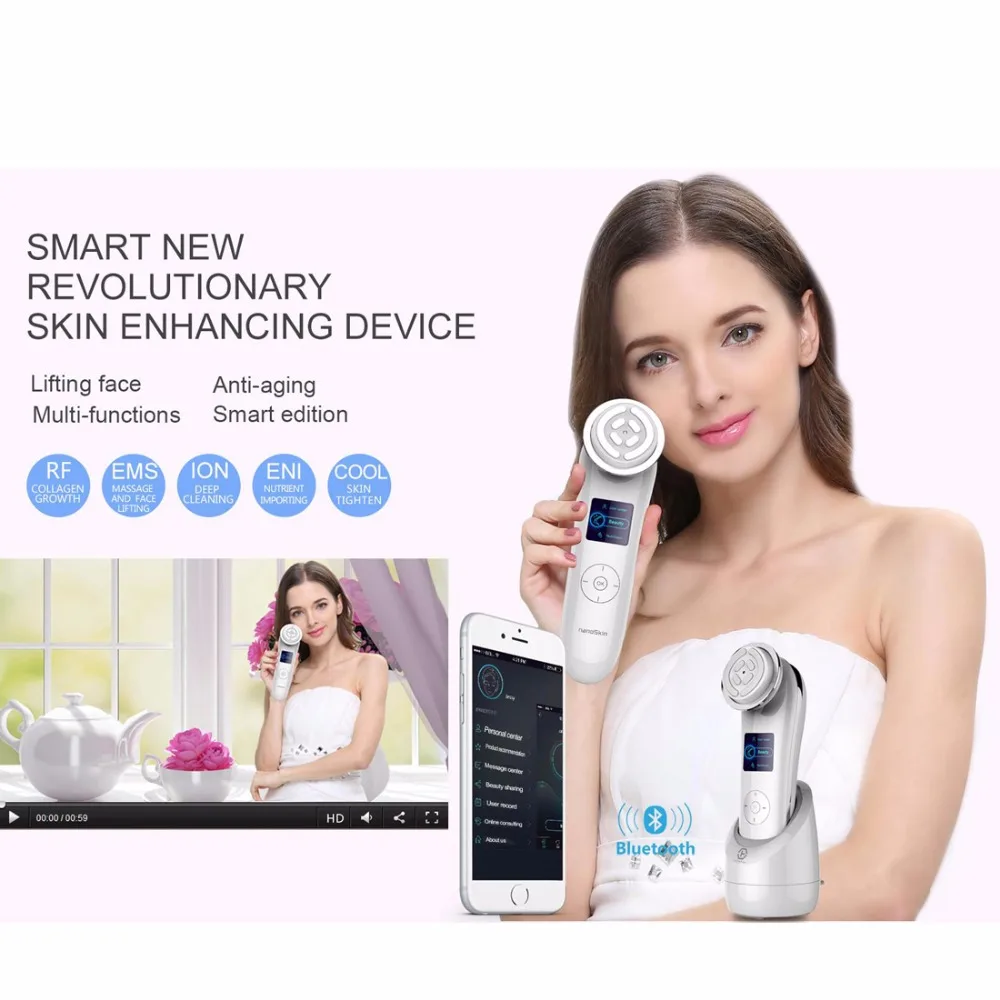 US $259.00 Multifunction RF Smart Tender Skin Apparatus Electric Facial Massager Import Spa Face Lifting Deep Cleansing Skin Activating