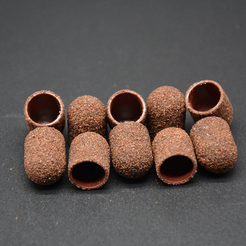 

10*15mm 50pcs nail Sanding Bands cap File Tools+1pcs Nail Art salon Rubber Grips handle Drill Accessories For Nail Drill Machine