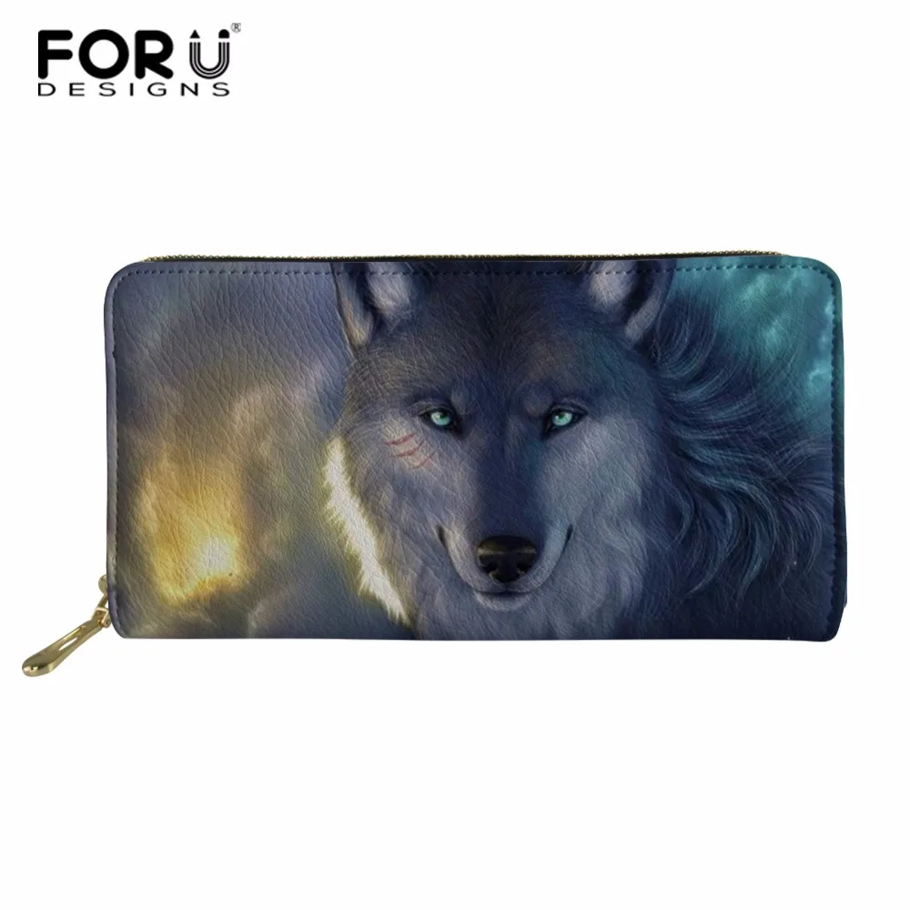 FORUDESIGNS классные мужские кошельки с принтом волка 2018 длинный мужской кошелек