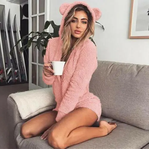 

Women's Winter Sweet Warm Pajamas Jumpsuit Soft Bathrobe Cute Ear Sleepwear