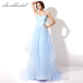 

Charming Sky Blue Prom Dresses Sweetheart Floor Length Actual Images Long Lace Back Party Evening Gown Tulle robe Hot sale SD239