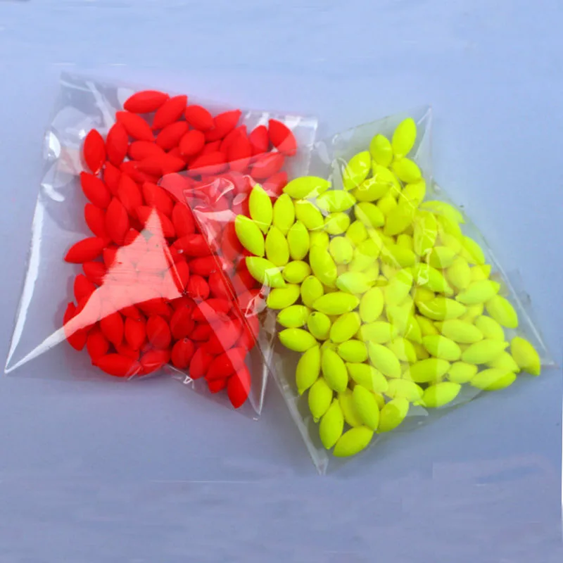 100Pcs Fishing Float Rice Bobber Fishing Floating Beans Red/Yellow Striking Tip Stop Beans Rigging Terminal Accessories