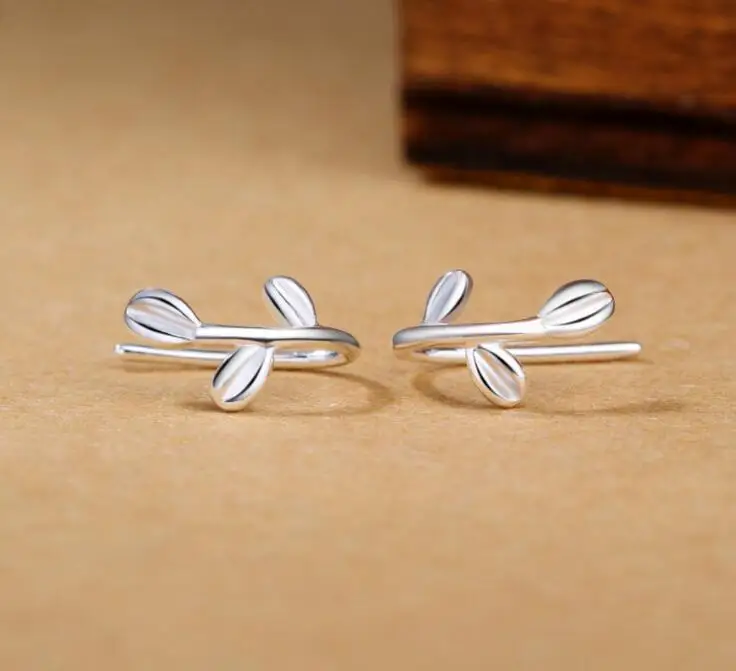 

1 Pair Fashion Silver Color Cute Tiny Leaf Leaves Stud Earrings For School Girls Daughter's Gift 925 Piercing Minimalist Jewelry