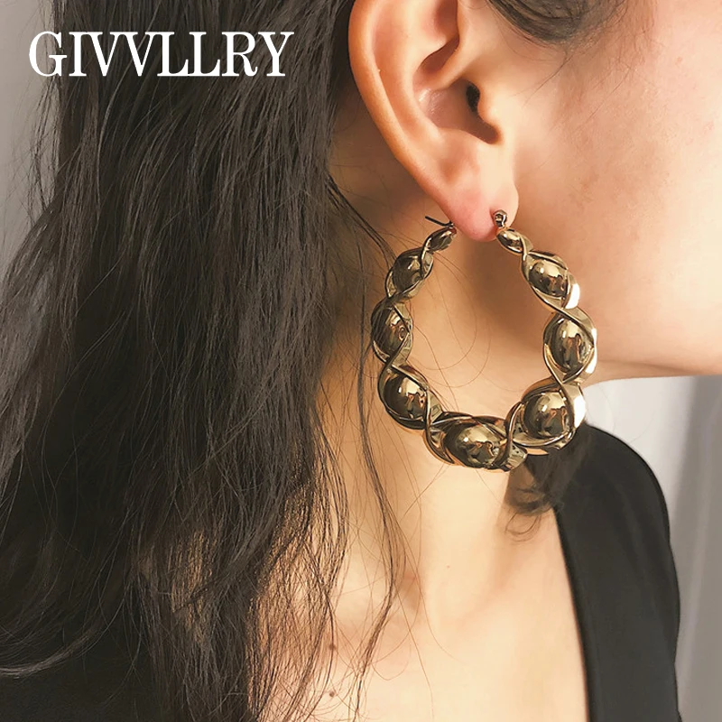 

GIVVLLRY Irregular Twisted Gold Hoop Earrings Fashion Jewelry Elegant Punk Geometric Big Round Statement Earrings for Women