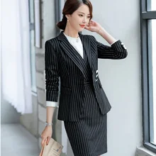Формальные профессиональные деловые костюмы с платьем и топами для женщин офисная Рабочая одежда блейзеры модные OL Стили Новинка полосатый