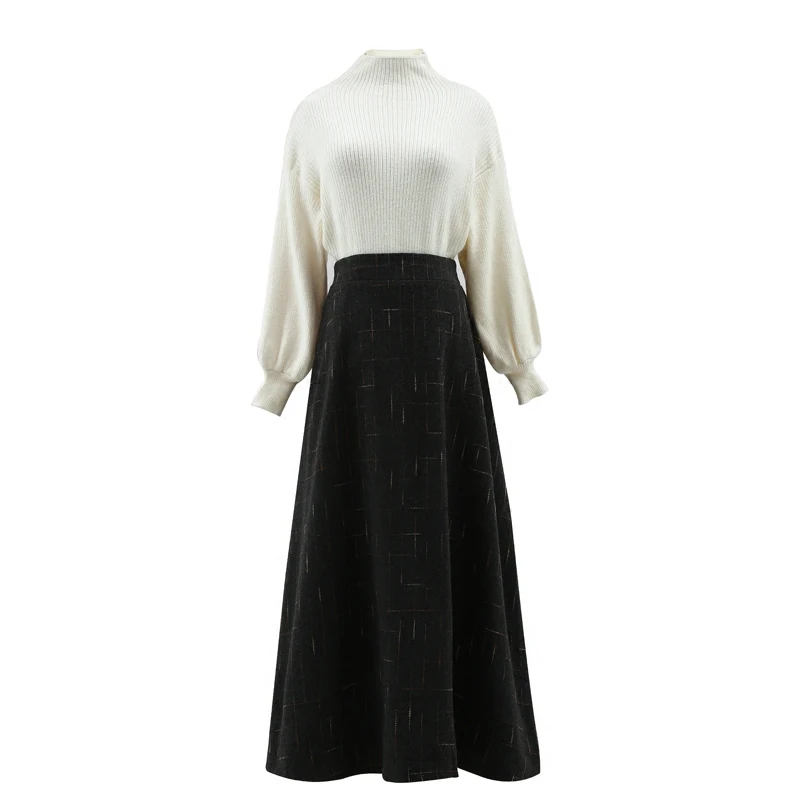 YOSIMI, осенне-зимнее женское платье, винтажный Женский комплект из двух предметов, пуловер с длинным рукавом, блузка+ шерстяная юбка, костюм для женщин, Vestido