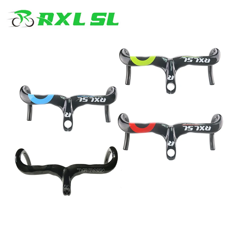 

RXL SL Carbon Handlebar Road Integrated Handlebars And Stem Green/Blue/Green/Black 3K Glossy Bike Bent Bar Bicycle Handlebar
