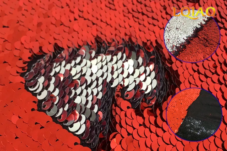 Red -silver reversible sequin fabric
