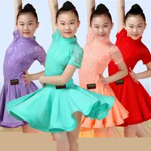 Для девочек Детская латинская юбка для танцев Разделение кружевное трико юбки комплект выступление конкурс платье стандартного размера южноамериканские костюмы для детей
