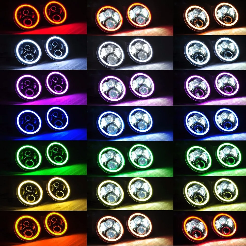 

7 Inch LED Headlight 60W With Multicolor RGB Halo Angle Eye APP Bluetooth Remote For Jeep Wrangler TJ JK Hummer H1 H2
