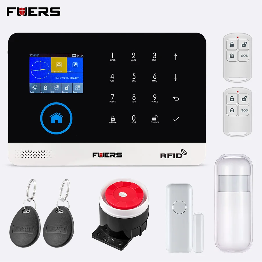 FUERS PG103 WiFi GSM Беспроводная охранная умная домашняя система охранной сигнализации RFID противоугонная система Поддержка 9 языковых приложений управления