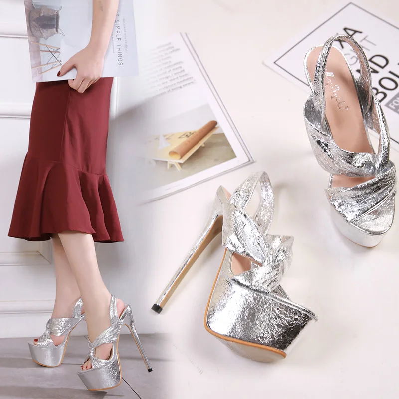 

2019 women's High heels shoes 22-25 cm feet length Bright cross strap pumps Super high heel dress party fashion Summer essential