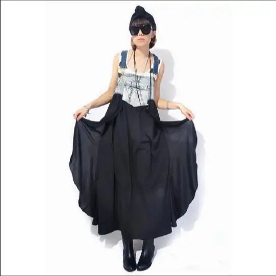 

Maxi Dress 2018 Women Summer Denim Jeans Chiffon Patchwork Tank Dress Ladies Irregular Dresses Of The Big Sizes Vestido E40
