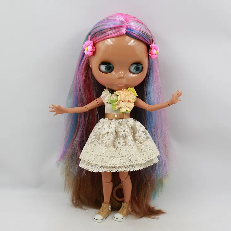 Neo Blythe Doll with Multi-Color Hair, Dark Skin, Shiny Cute Face & Custom Jointed Body 4