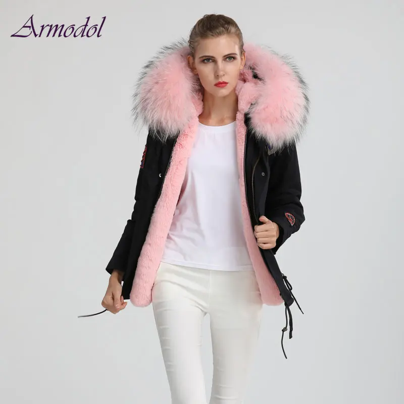 Winter New Style Coold Black Women Jacket Light Pink Raccoon fur Collar Badge decoration Fur Parka WinterCoat Winter New Style Coold Black Women Jacket Light Pink Raccoon fur Collar Badge decoration Fur Parka WinterCoat