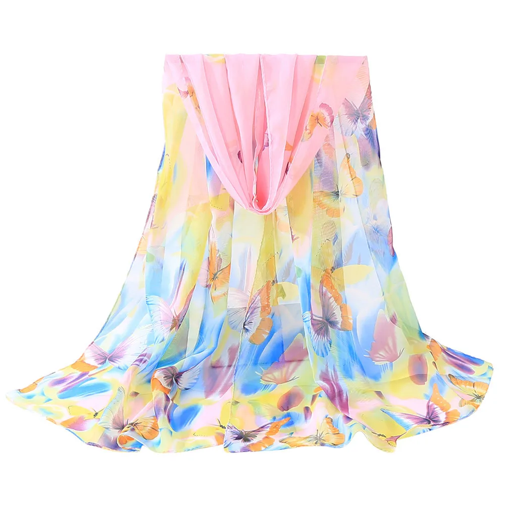 KANCOOLD, женские шарфы, шаль из шелка и шифона, женский шарф с цветочным принтом бабочек, длинная мягкая шаль S10 SE27 - Цвет: C