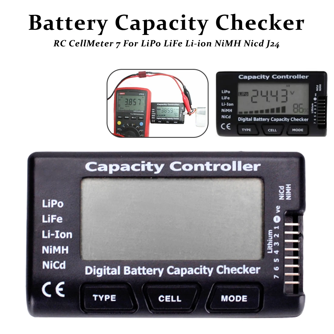 

Measurement Tool Battery Voltage Tester Checking RC Meter 7 Digital Cell Battery Capacity Checker For LiPo LiFe Li-ion Nicd NiMH