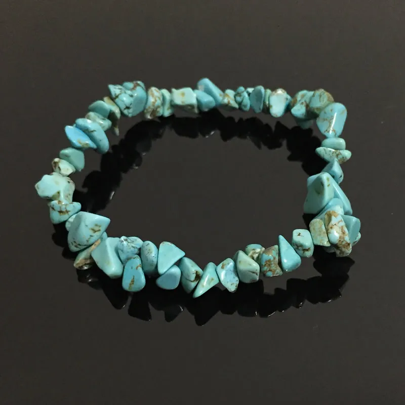 

Women Bracelets Healing Balance 4-8mm Original Raw Nuggets Blue Turquoises Chip Stone Beads Meditation Jewelry Quartz Bracelets