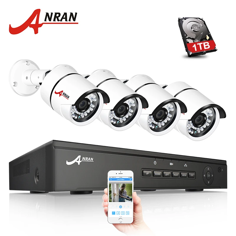 

ANRAN 4 Channel HD 1080P PoE Video Security Cameras System 1080P POE NVR, 4x2.0 Megapixel Outdoor Indoor Weatherproof IP Camera