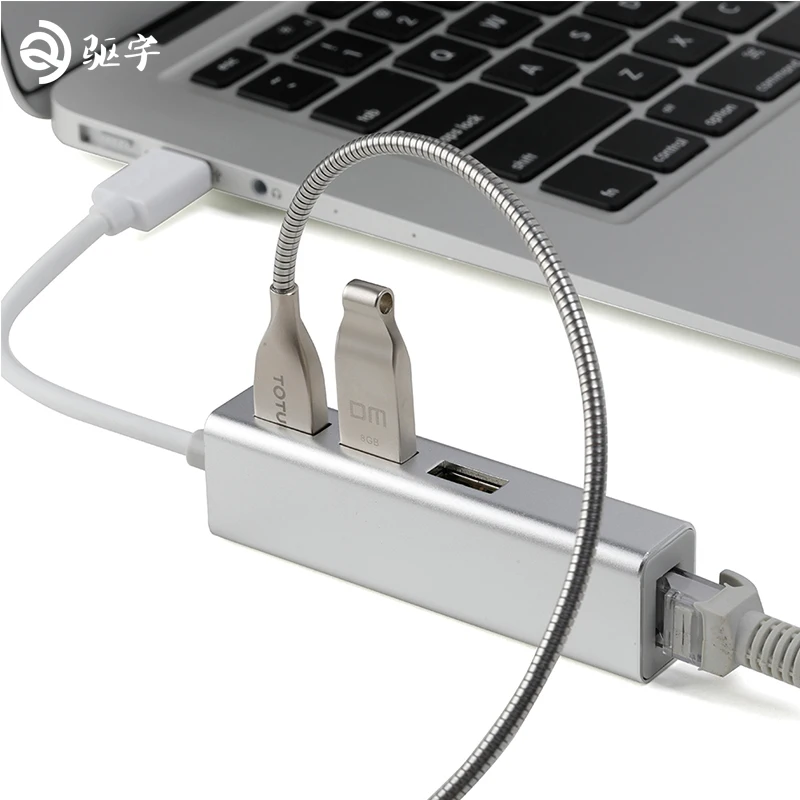 Алюминий сплав USB2.0 концентратора Ethernet-адаптер+ 3 Порты и разъёмы концентратор USB 2,0 RJ45 10/100 Мбит/с Lan для macbook Windows 10/8/7/XP