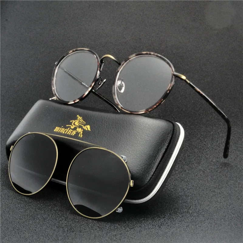 Круглые мужские поляризованные солнцезащитные очки с клипсой TR90, металлическая оправа для очков, очки для близорукости по рецепту, женские очки с коробкой FML - Цвет линз: leoaprd black